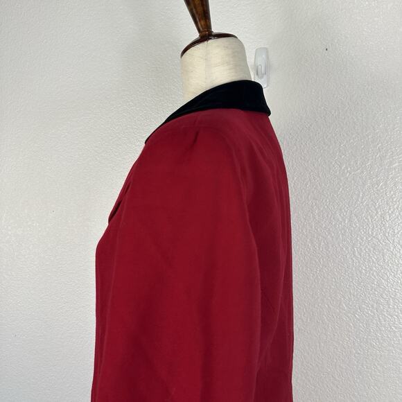 Vintage Talbots Blazer Jacket Women 10 Petite Red Wool Velvet Accents Holiday - Picture 6 of 10